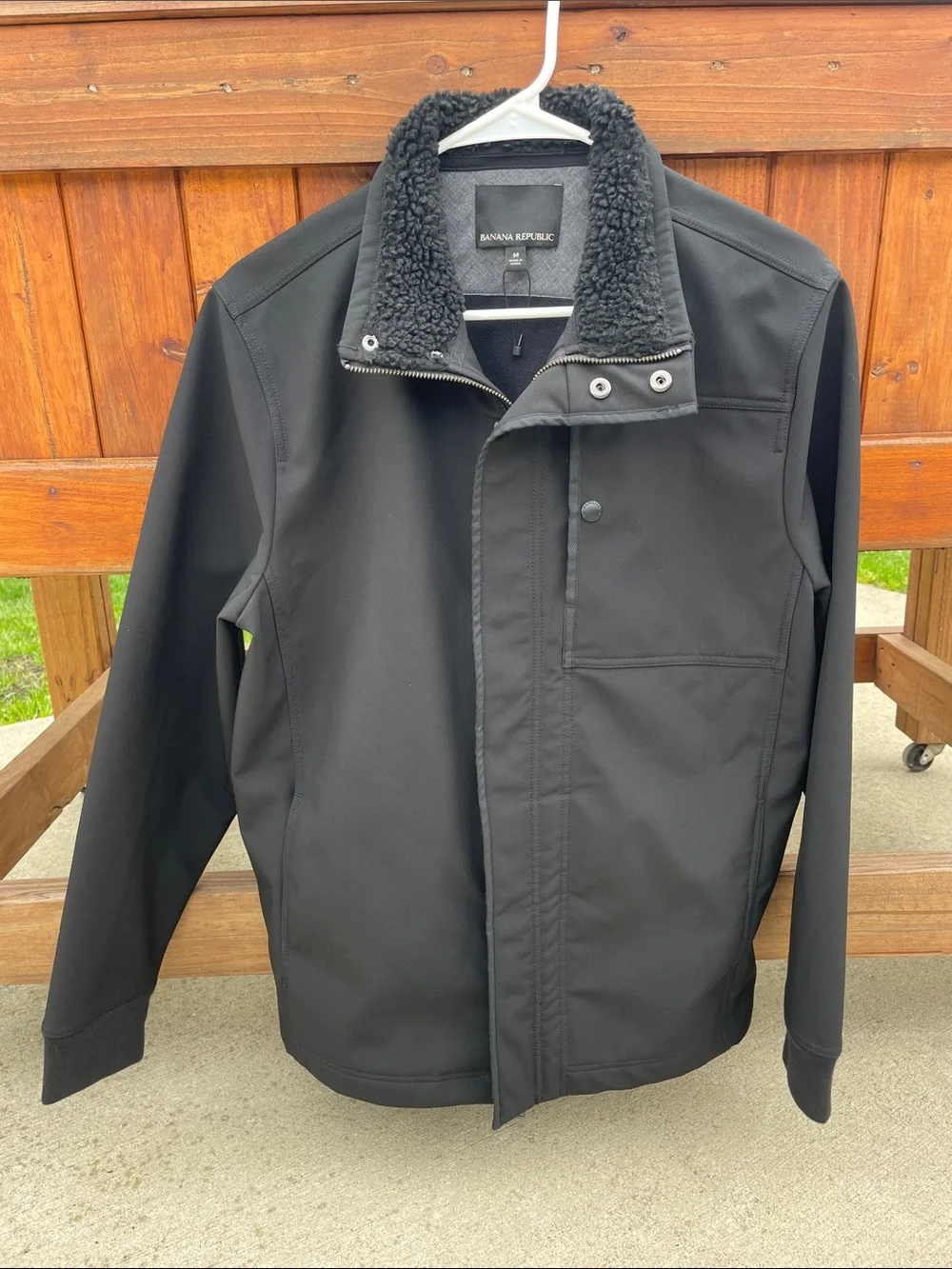 Banana Republic Men’s Black Lightweight Jacket with Sherpa Collar